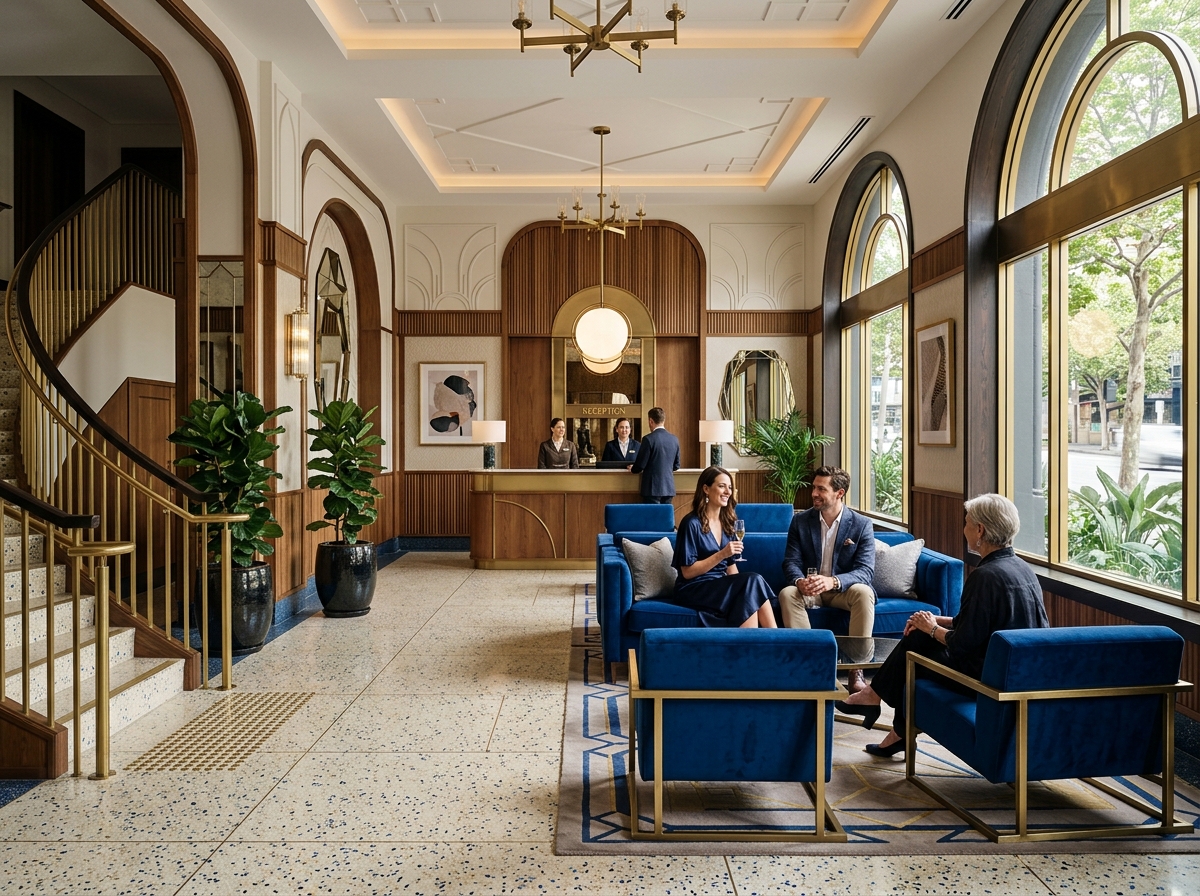 Contemporary Australian Art Deco hotel lobby
