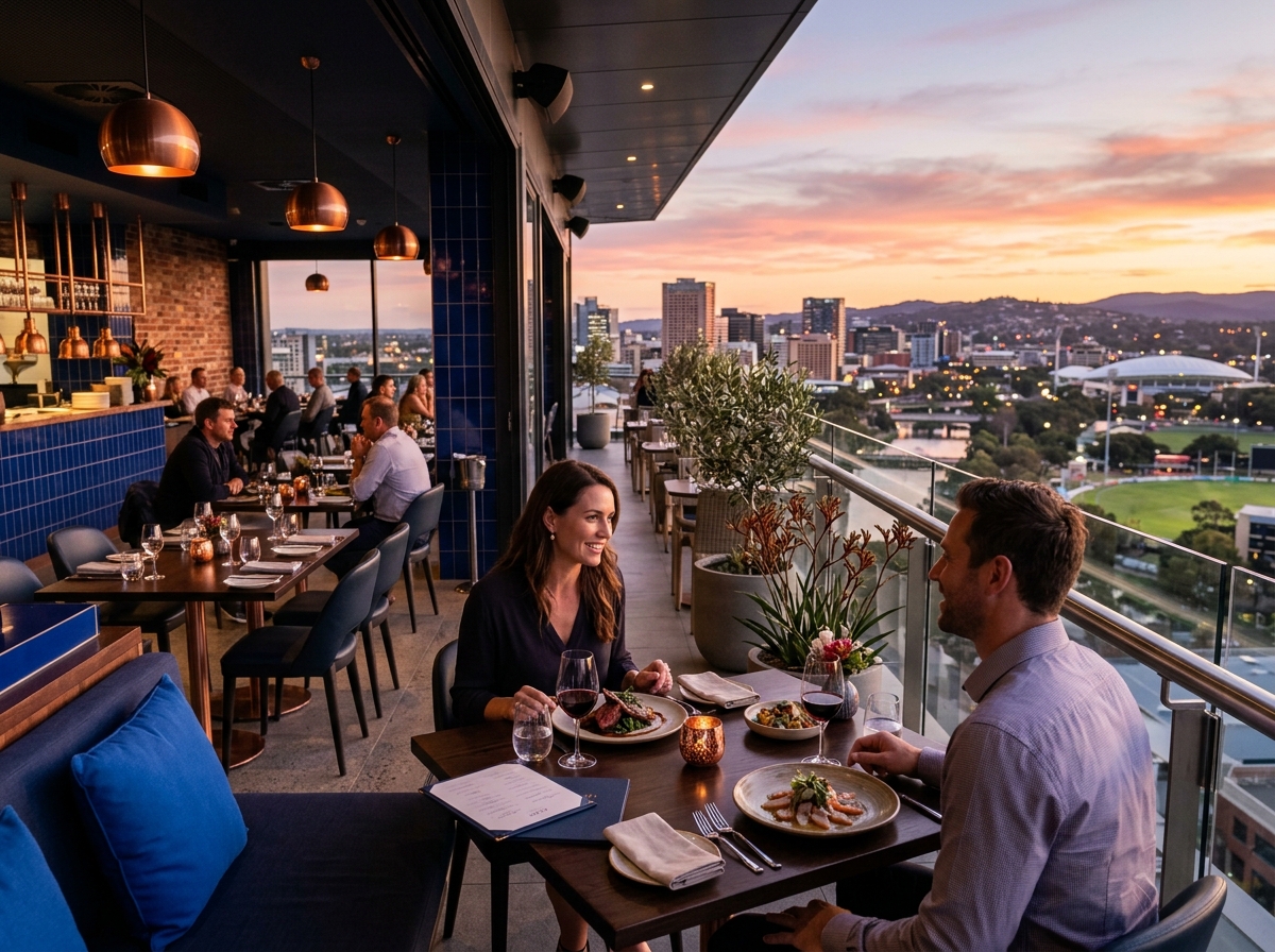 Rooftop dining overlooking Adelaide